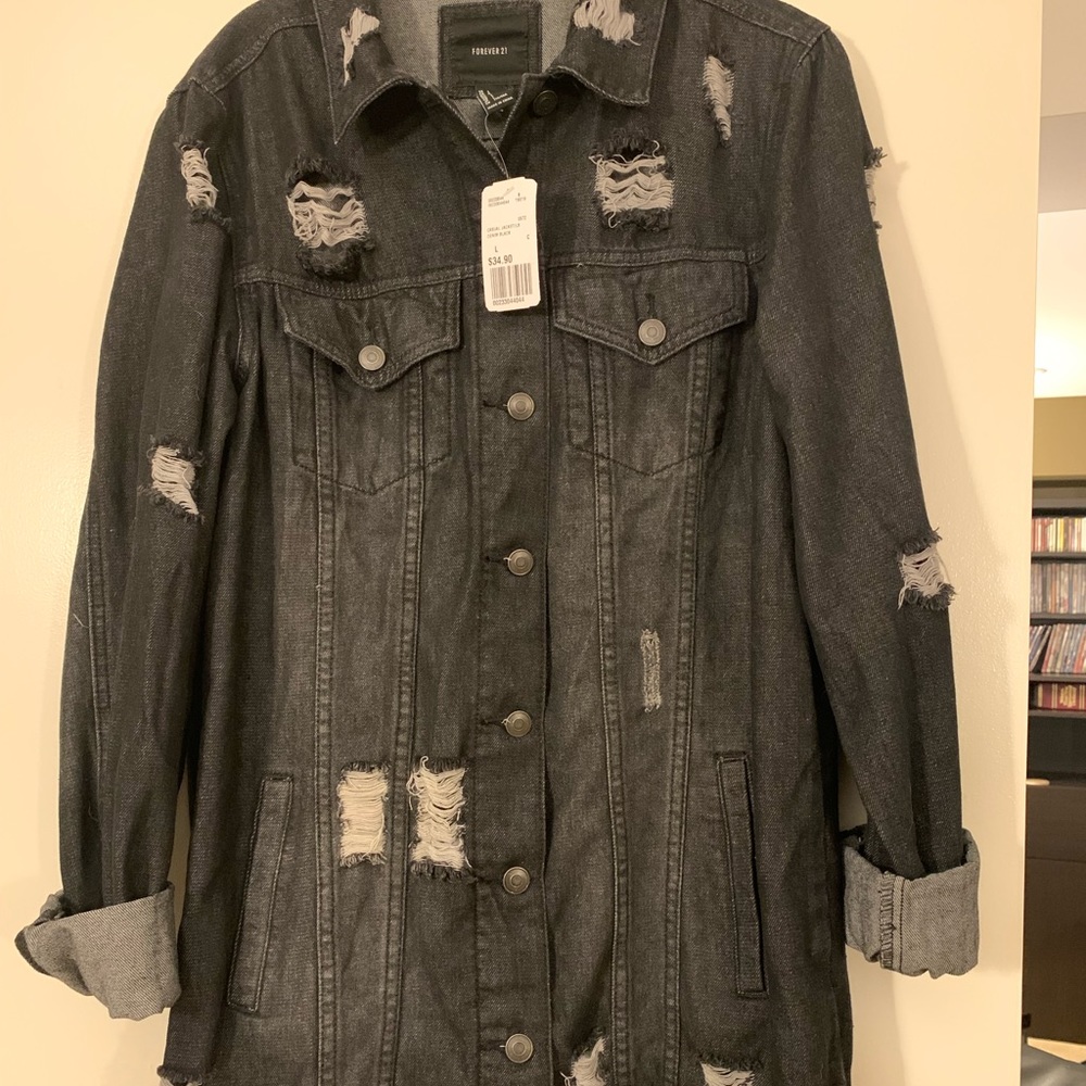 Forever 21 Distressed Jean Jacket, Women’s Large